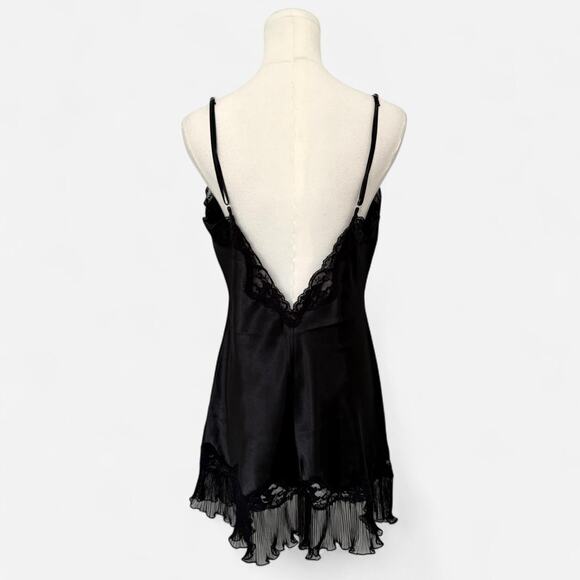 VTG Y2K Frederick's of Hollywood Black Satin Floral Lace Trimmed Mini Slip Dress - Picture 7 of 8